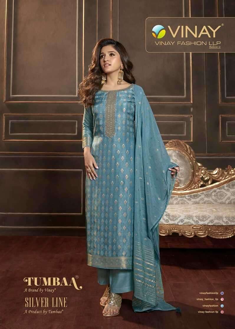 TUMBAA SILVER LINE BY VINAY FASHION 41301 TO 41307 SERIES DOLA JACQUARD STITCHED DRESSES