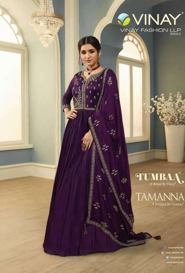 TUMBAA TAMANNA BY VINAY FASHION 40651 TO 40656 SERIES SILK GEORGETTE  STITCHED DRESSES