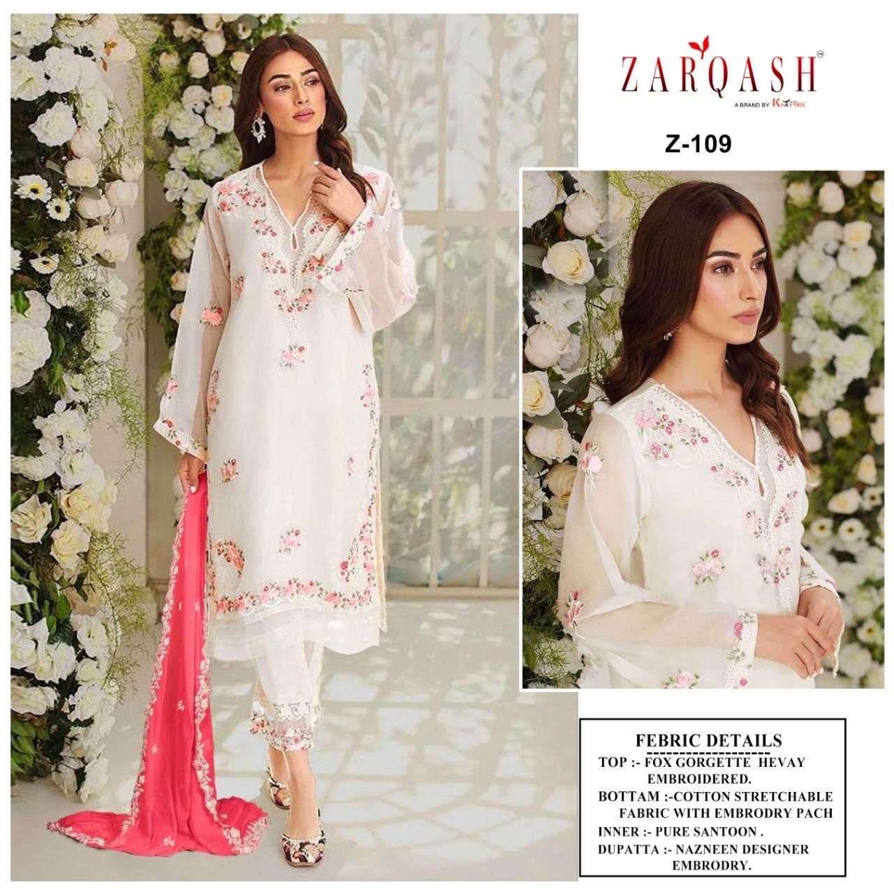 Z-109 COLOURS BY ZARQASH 109-A TO 109-C SERIES FAUX GEOGETTE WORK DRESSES