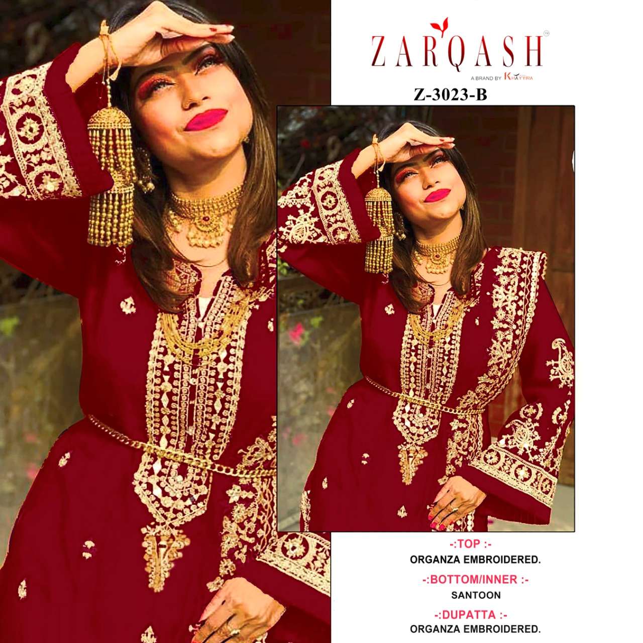 Z-3023 COLOURS BY ZARQASH 3023-A TO 3023-L SERIES ORGANZA PAKSITANI DRESSES