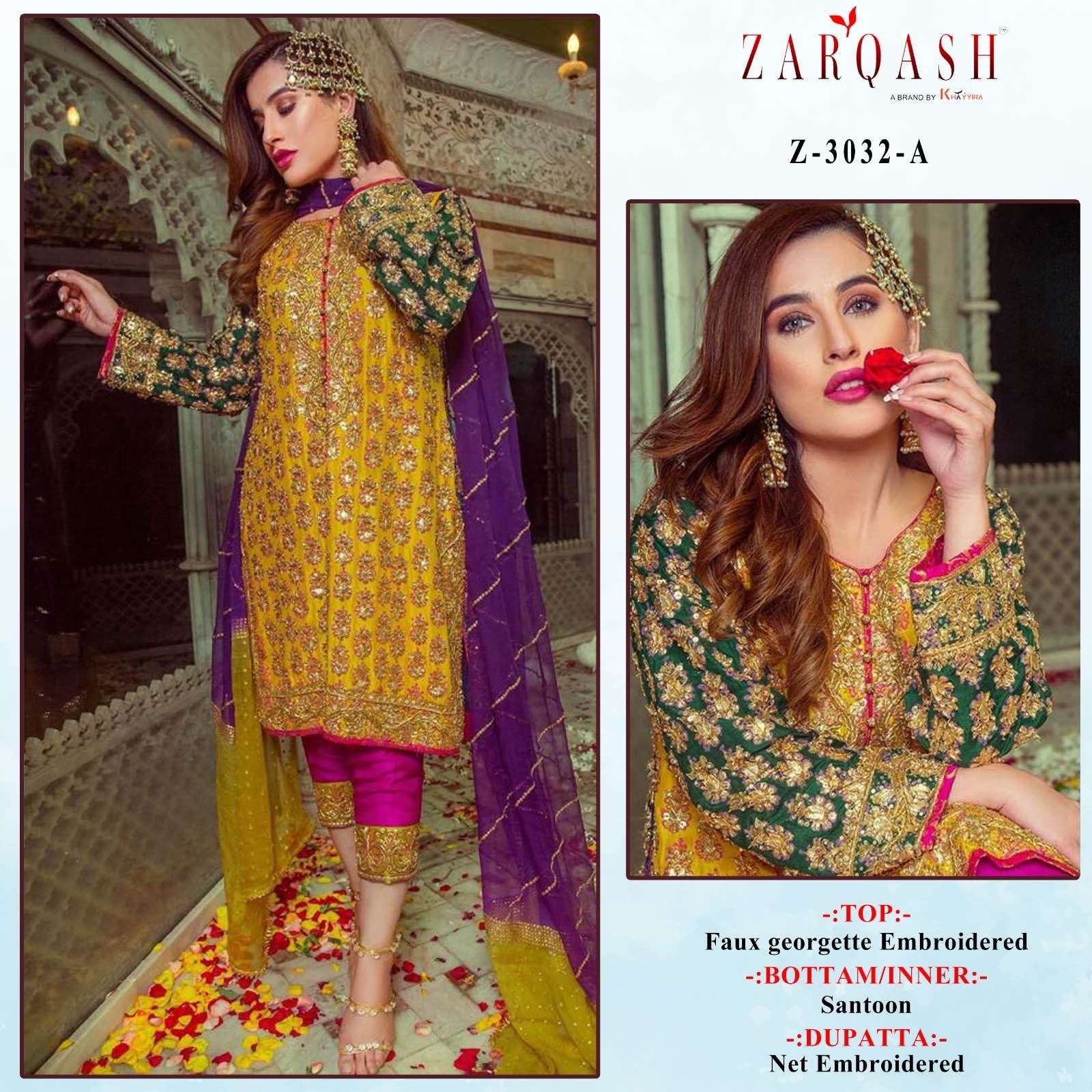 Z-3032 COLOURS BY ZARQASH 3032-A TO 3032-B SERIES FAUX GEOGETTE WORK DRESSES