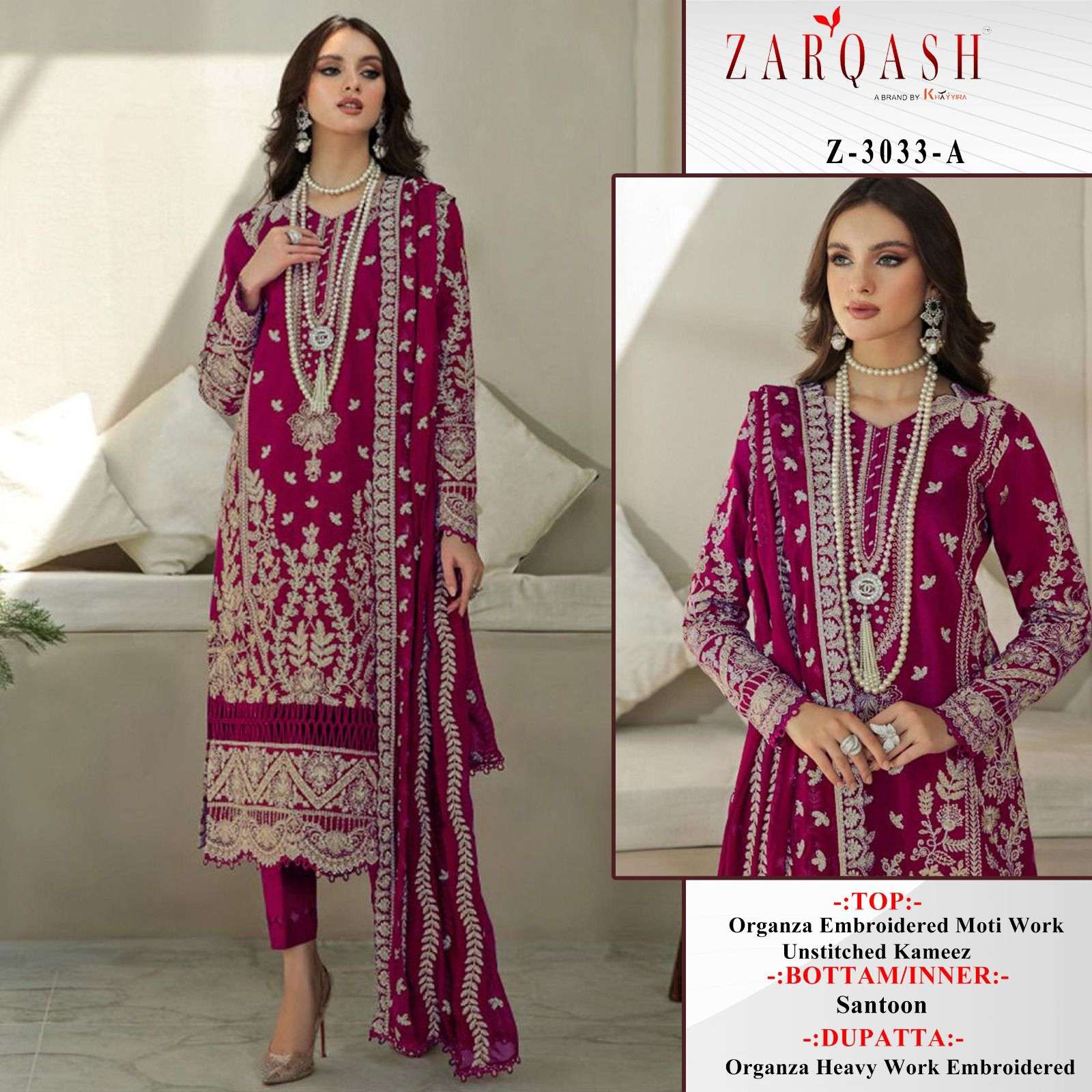 Z-3033 COLOURS BY ZARQASH 3033-A TO 3033-E SERIES FAUX GEOGETTE WORK DRESSES