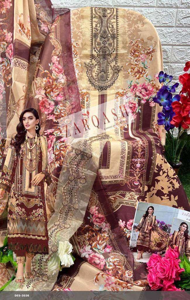 Z-3036 HIT DESIGN BY ZARQASH MUSLIN COTTON WORK UNSTITCHED DRESS