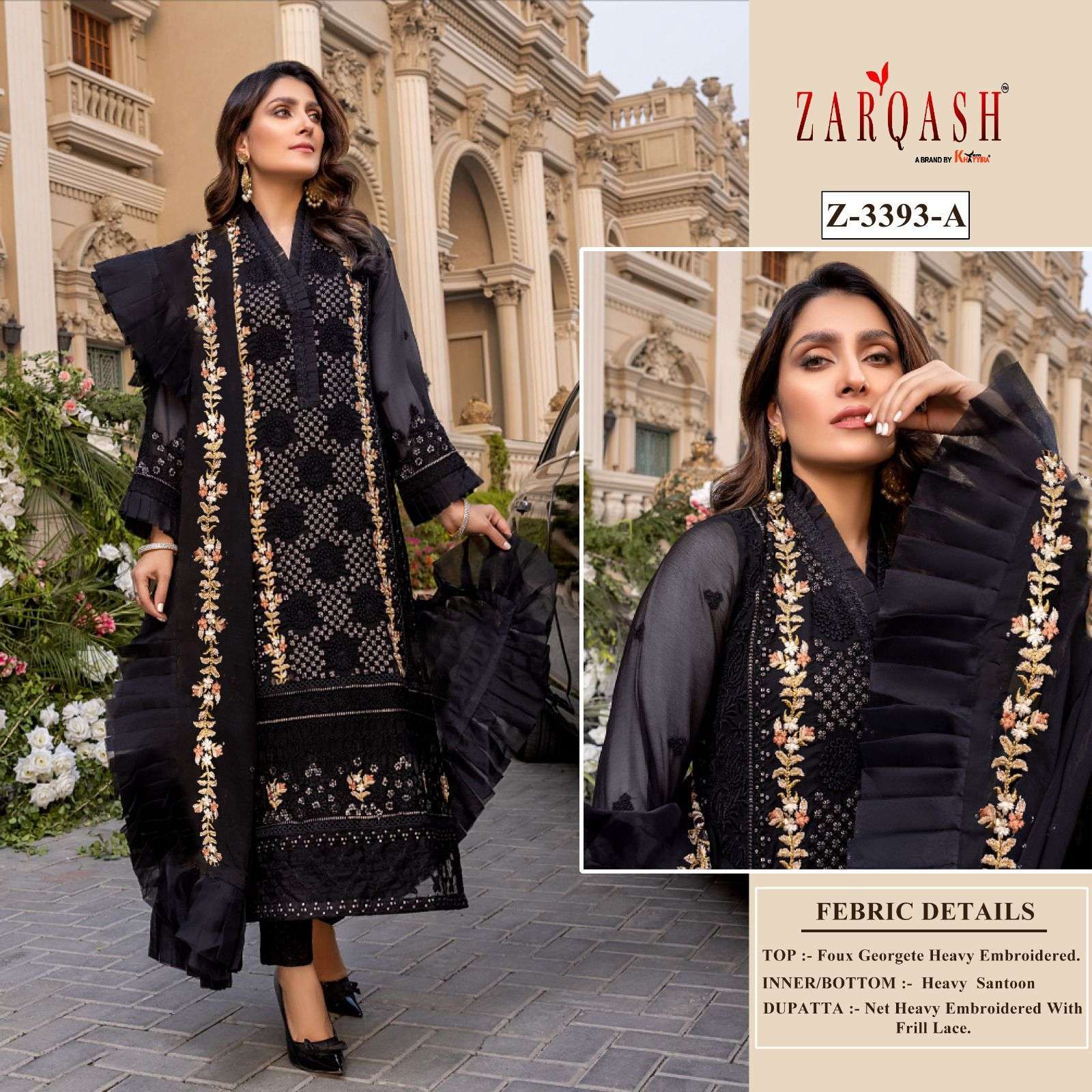 Z-3393 COLOURS BY ZARQASH 3393-A TO 3393-E SERIES FAUX GEOGETTE WORK DRESSES