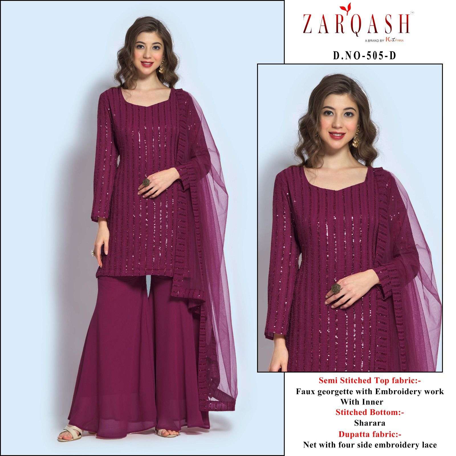 ZARQASH 505 COLOURS BY ZARQASH 505-A TO 505-D SERIES STITCHED DRESSES