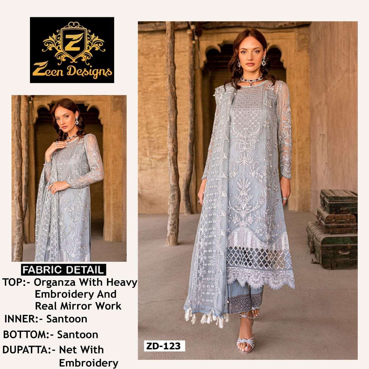 ZD-123 HIT DESIGN BY ZEEN DESIGNS ORGANZA EMBROIDERY PAKISTANI DRESS