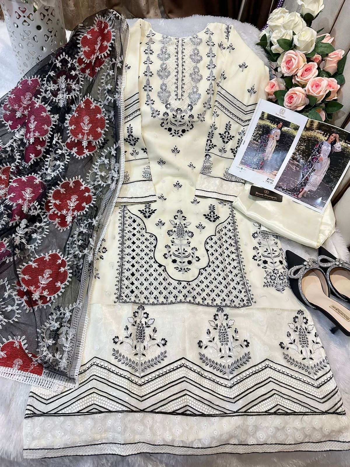 ZIAAZ CREAM BLACK 201 BY ZIAAZ DESIGNS GEOTGETTE PAKISTANI DRESS