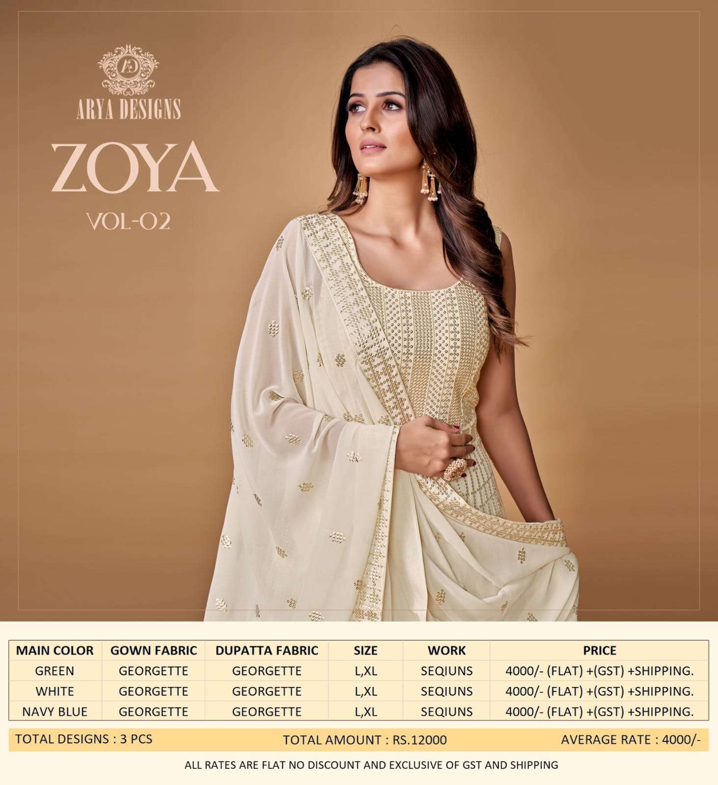 ZOYA VOL-2  BY ARYA DESIGNS 42001 TO 42003 SERIES SILK EMBROIDERY GOWN & DUPATTAS