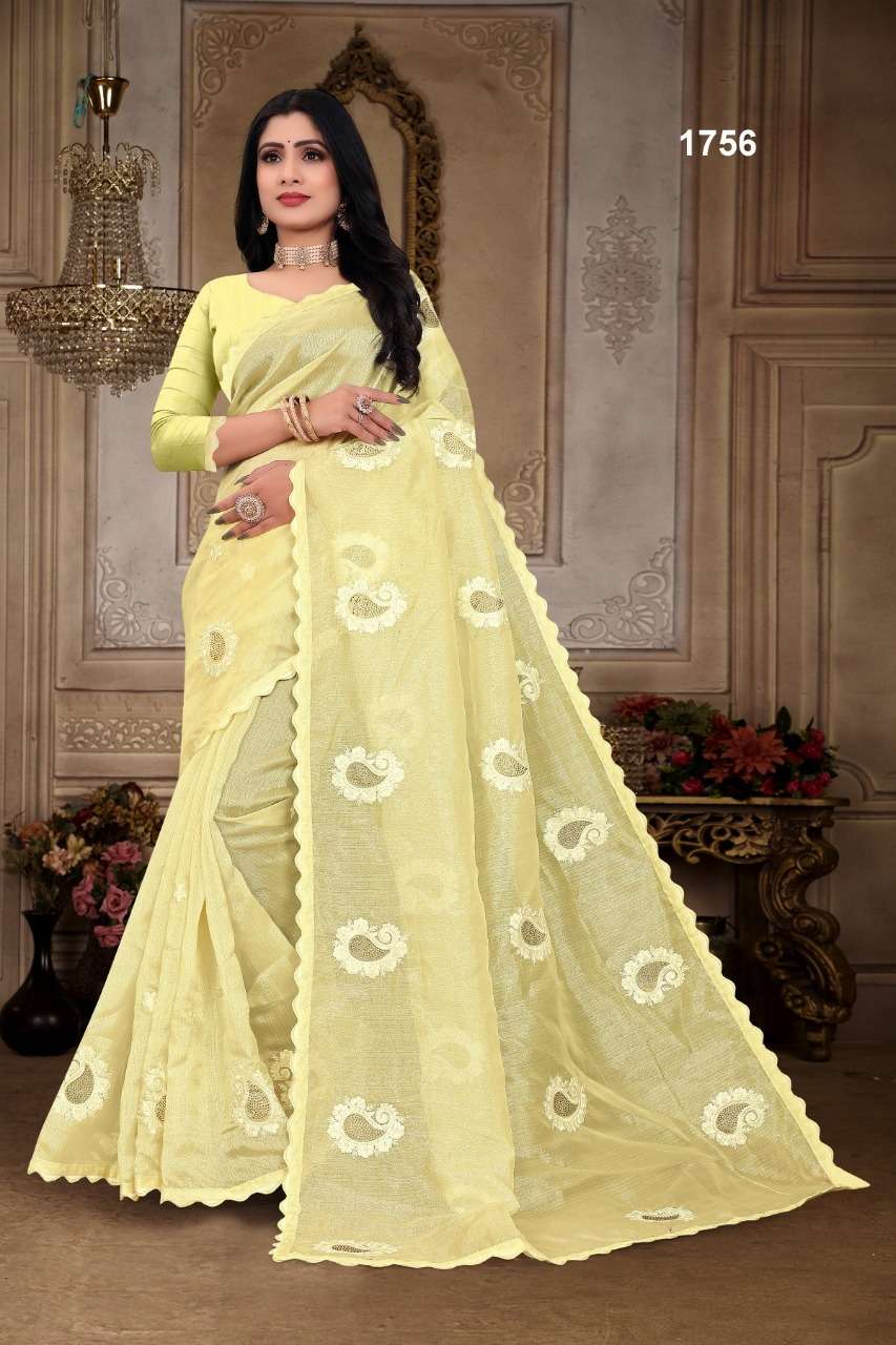 1756-1757 COLOURS BY ASLIWHOLESALE FANCY ORGANZA WORK SAREE