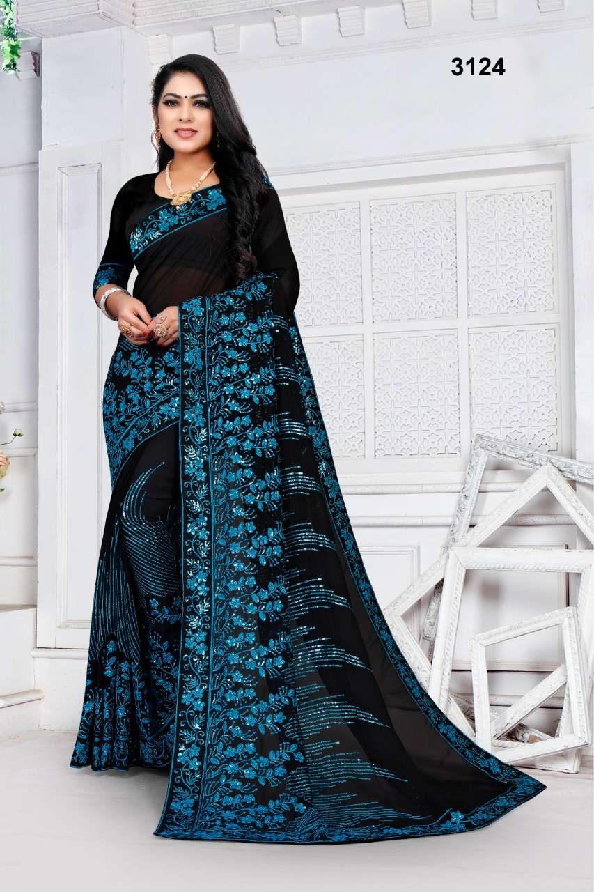 3124 COLOURS BY ASLIWHOLESALE FANCY GEORGETTE DESIGNER SAREE