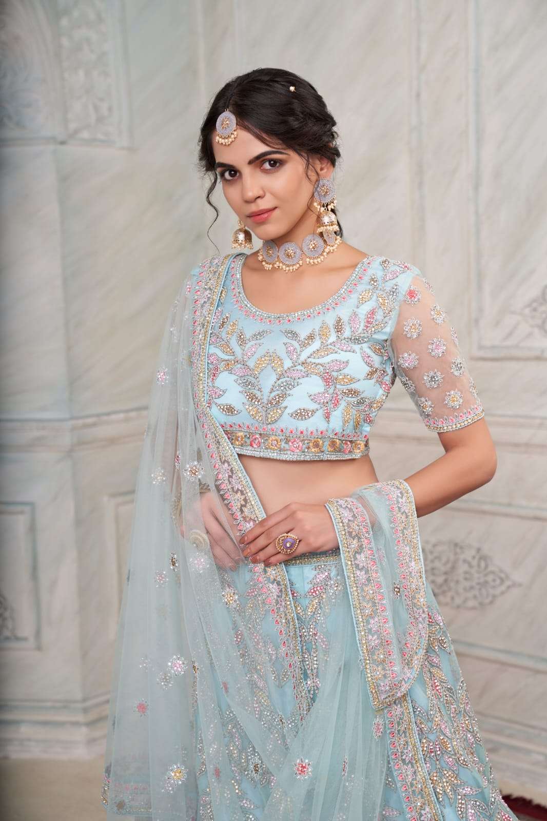 883 COLOUR BY ASLIWHOLESALE  DESIGNER FANCY HEAVY NET LEHENGA