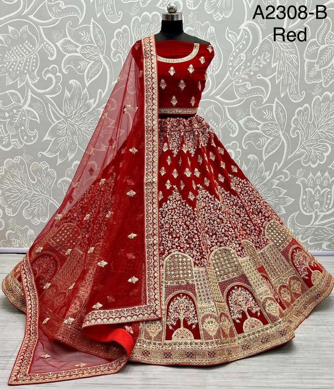 A-2308-B COLOUR BY ASLIWHOLESALE BRIDAL HEAVY VELVET  LEHENGAS