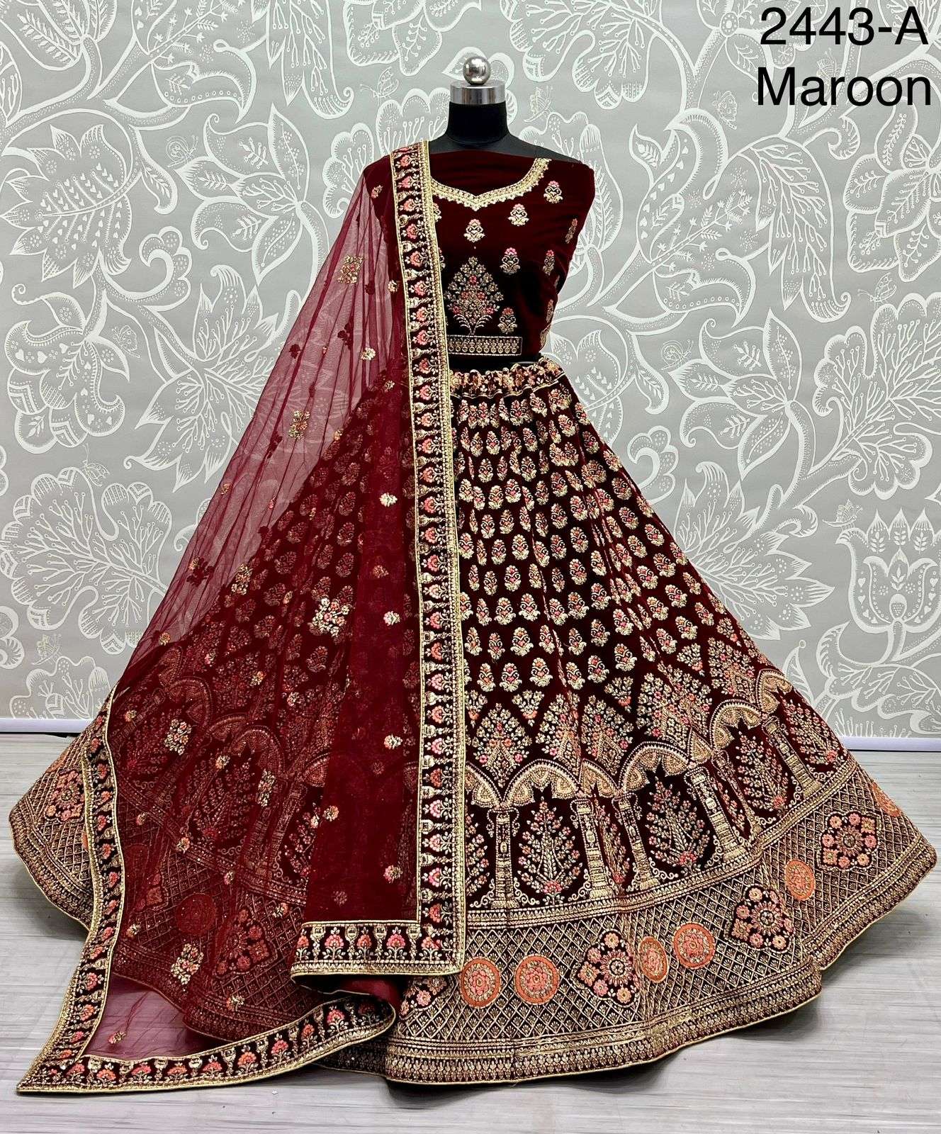 A-2443 COLOUR BY ASLIWHOLESALE BRIDAL HEAVY VELVET  LEHENGAS