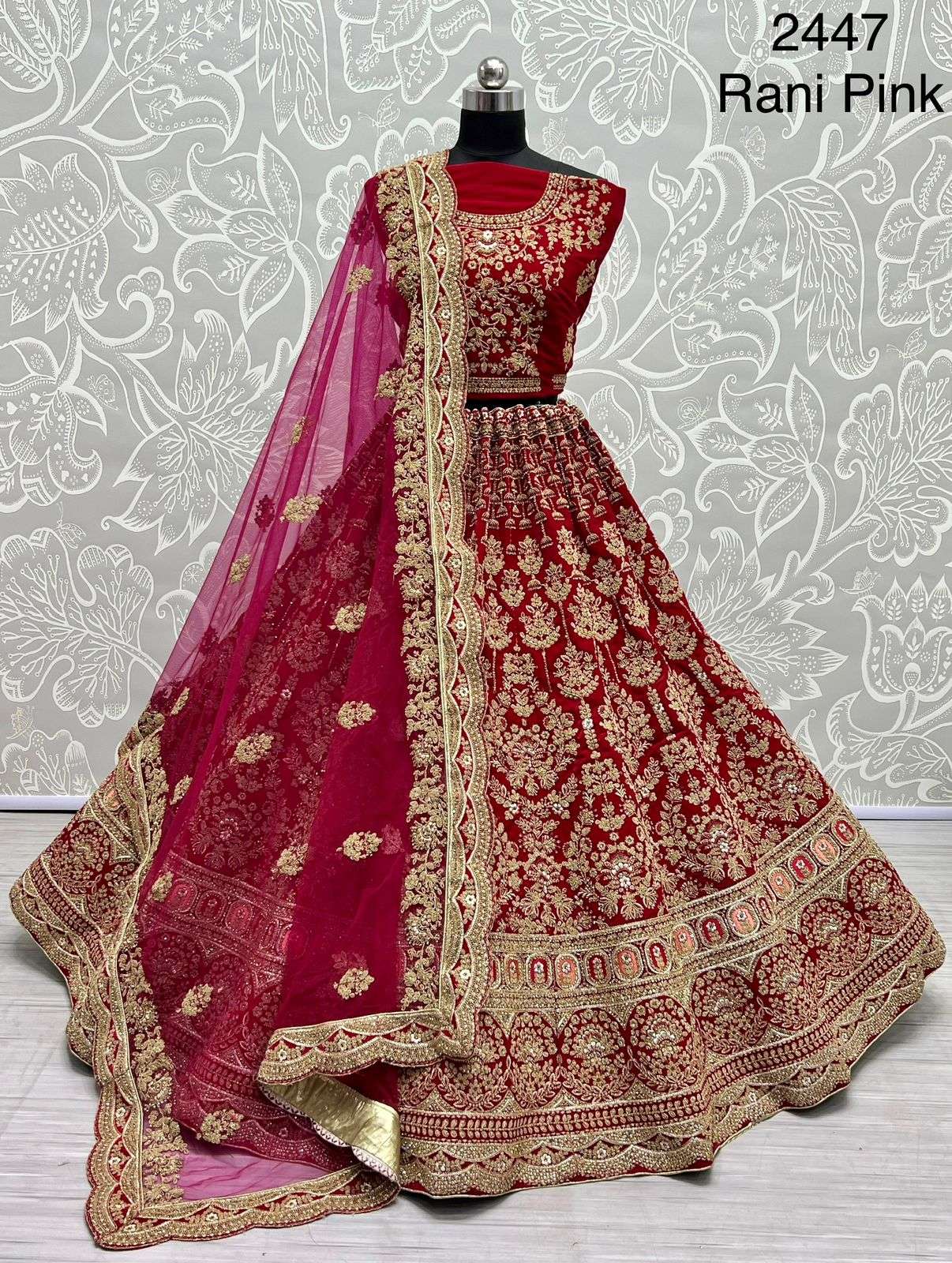 A-2447 COLOUR BY ASLIWHOLESALE BRIDAL HEAVY VELVET  LEHENGAS