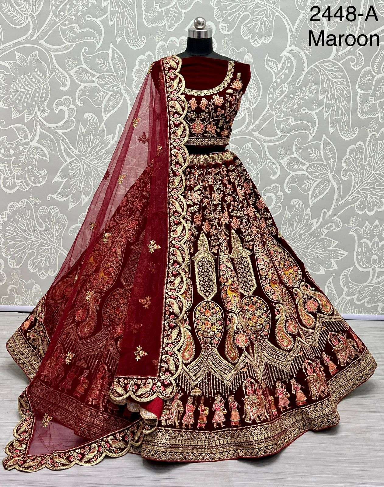 A-2448 COLOURS BY ASLIWHOLESALE BRIDAL HEAVY VELVET  LEHENGAS