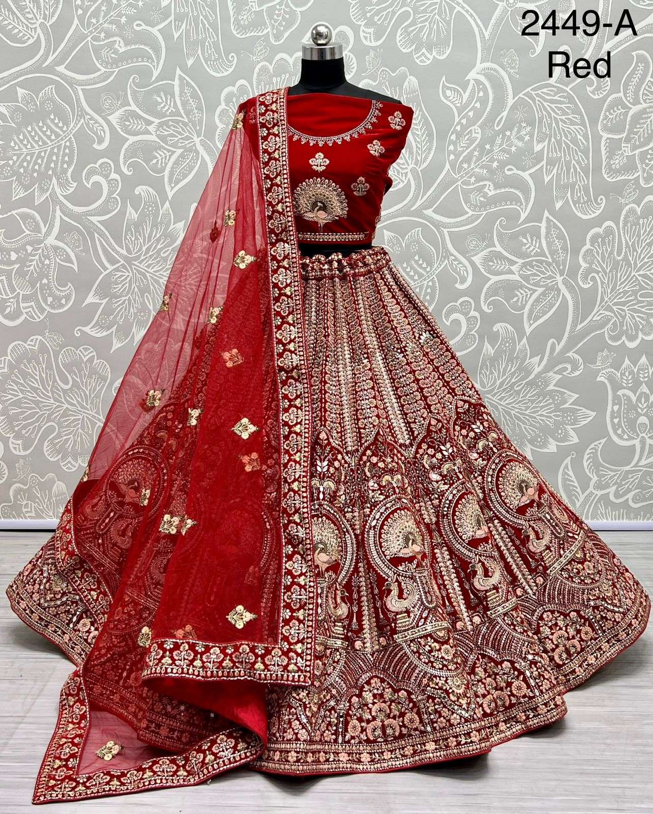 A-2449 COLOUR BY ASLIWHOLESALE BRIDAL HEAVY VELVET  LEHENGAS