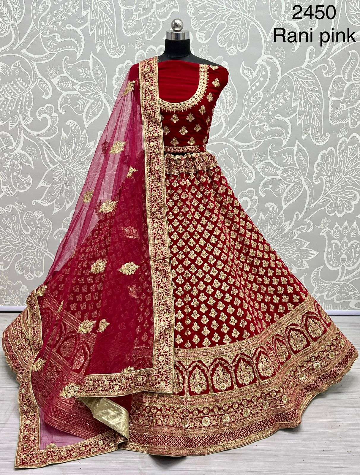 A-2450 COLOUR BY ASLIWHOLESALE BRIDAL HEAVY VELVET  LEHENGAS