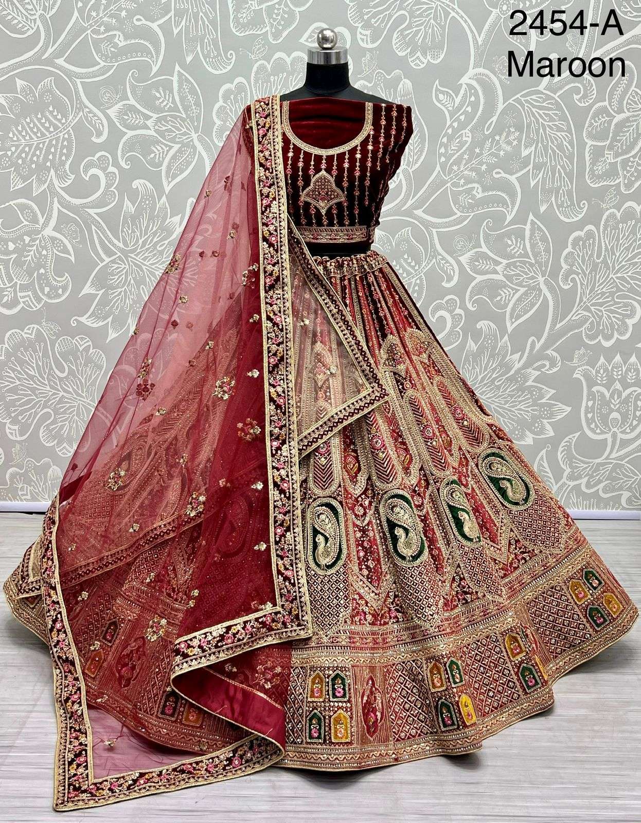 A-2454 COLOURS BY ASLIWHOLESALE BRIDAL HEAVY VELVET  LEHENGAS