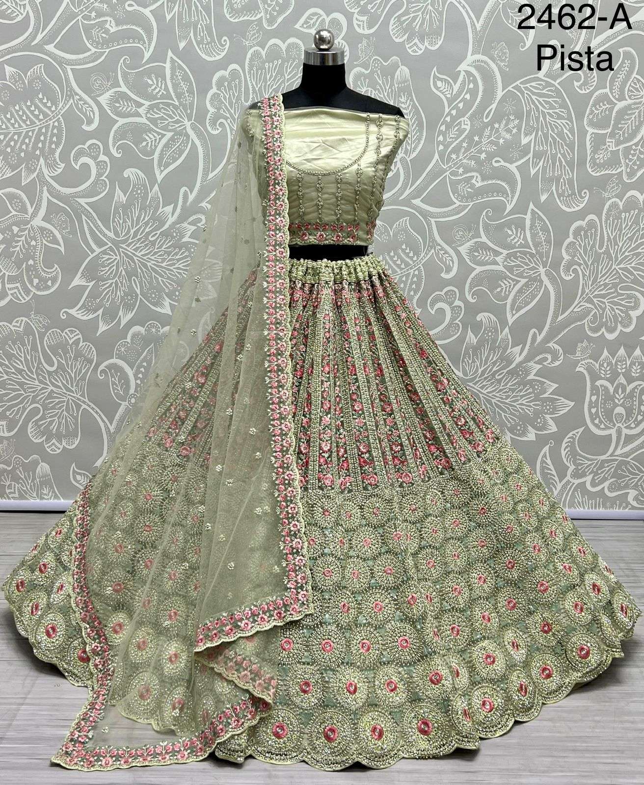 A-2462 COLOURS BY ASLIWHOLESALE BRIDAL NET HEAVY LEHENGAS