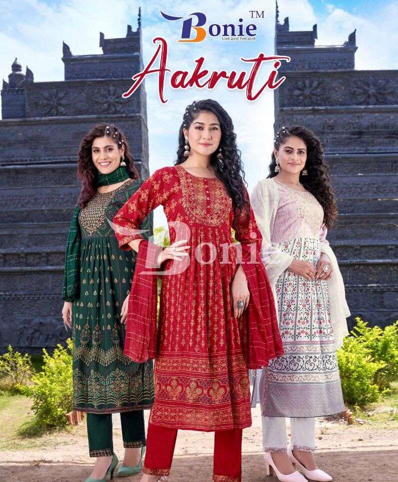 AAKRUTI BY BONIE 1001 TO 1006 SERIES RAYON EMBROIDERY STITCHED DRESSES