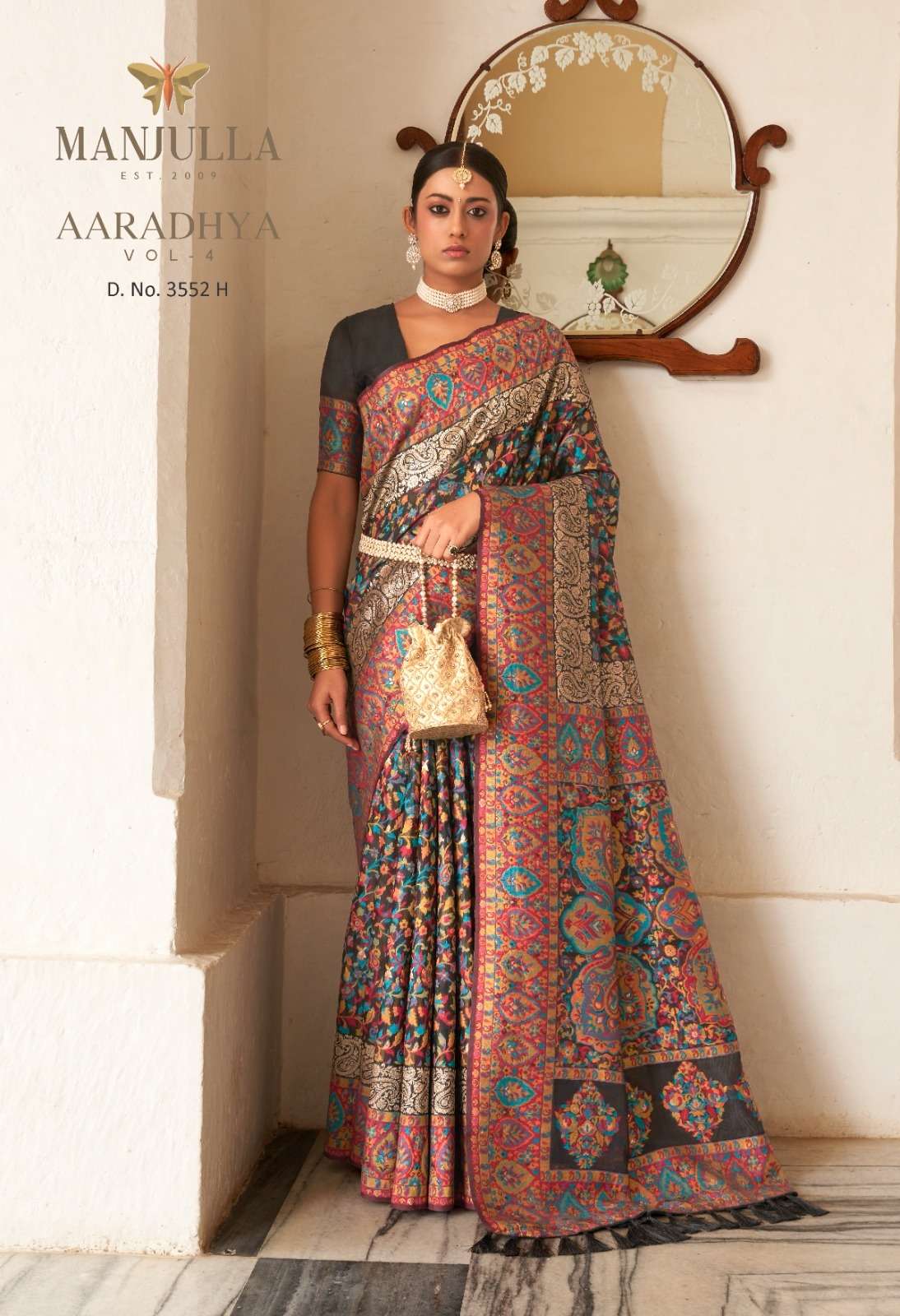 AARADHYA VOL-4 BY MANJULA 3552-A TO 3552-I SERIES DESIGNER KASHMIRI PASHMINA SAREES