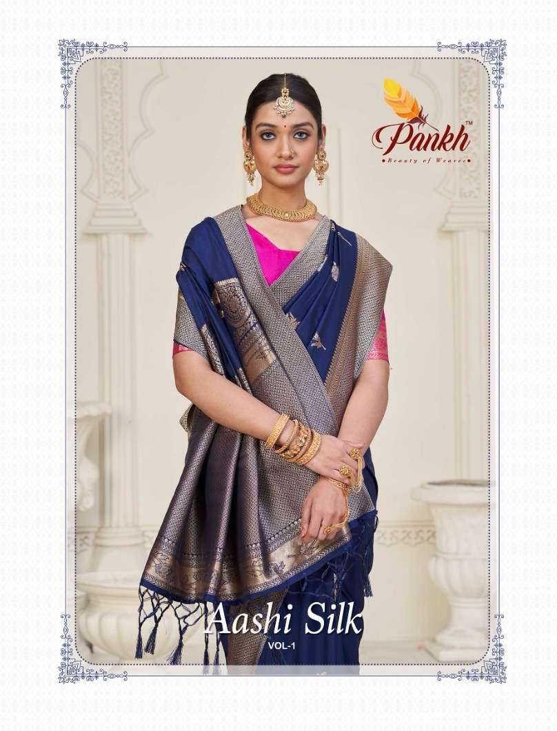 AASHI SILK BY PANKH 5601 TO 5608 SERIES VISCOSE DOLA SILK SAREES