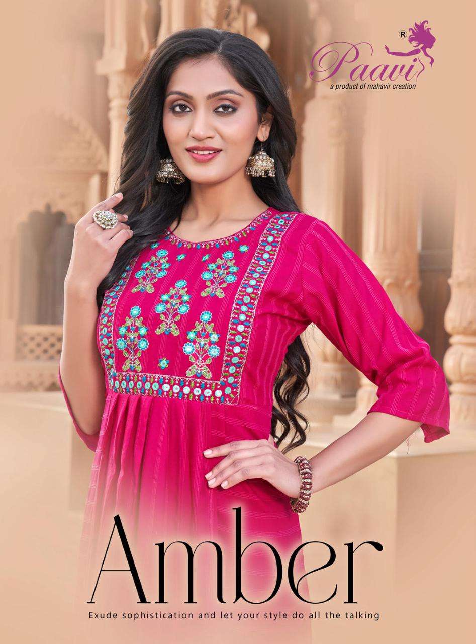 AMBER BY PAAVI 1001 TO 1006 SERIES RAYON EMBROIDERY PRINT DRESSES