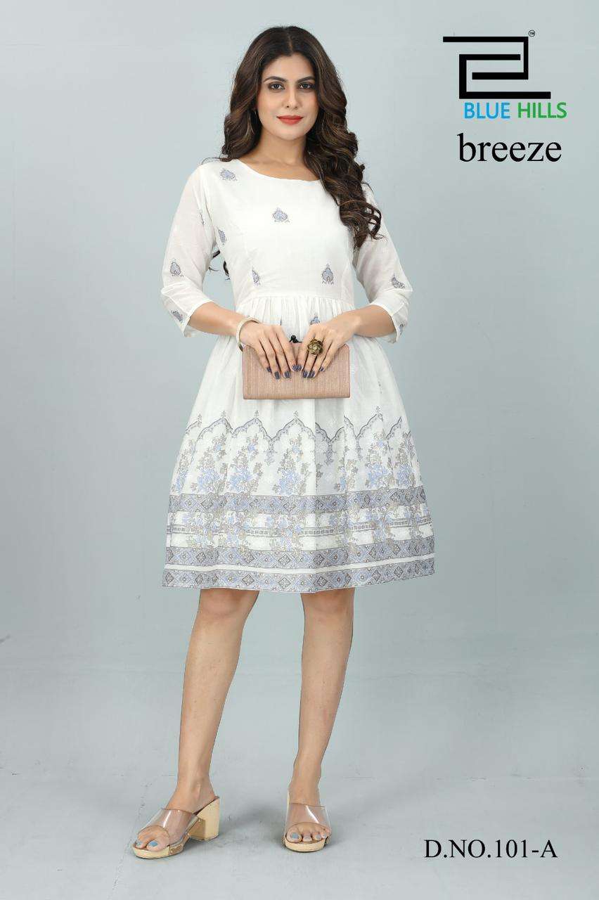 BREEZE BY BLUE HILLS 101-A TO 101-D SERIES  COTTON STITCHED PRINT KURTIS