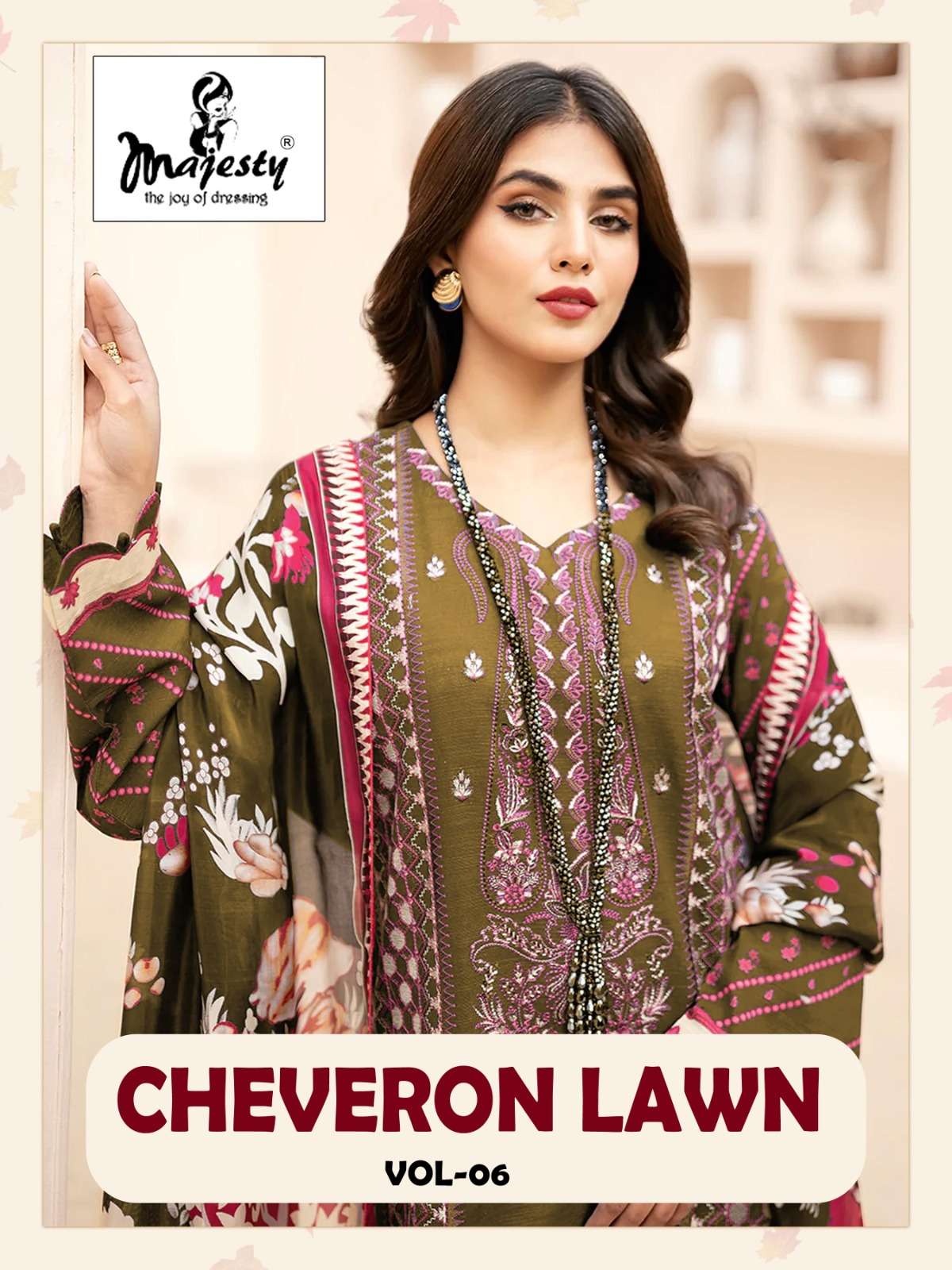 CHEVRON LAWN VOL-6 BY MAJESTY 6001 TO 6006 SERIES COTTON PAKISTANI DRESSES