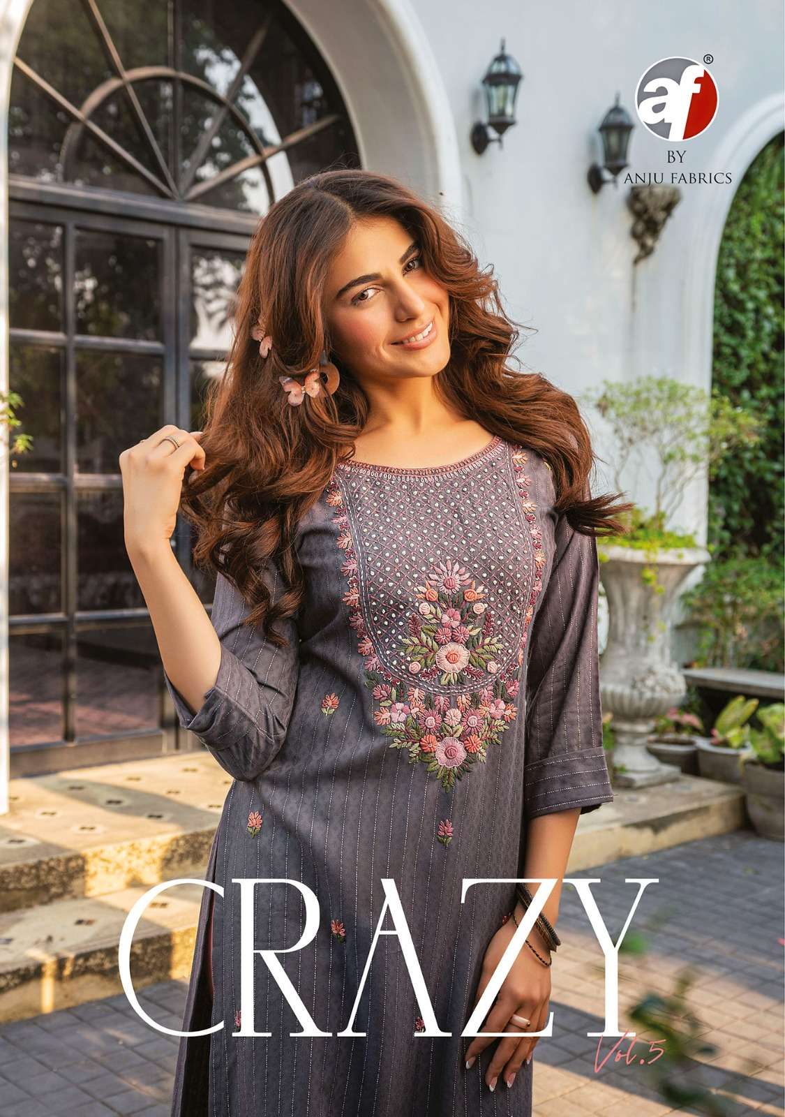 CRAZY VOL-5 BY ANJU FABRICS 3011 TO 3016 SERIES RAYON STITCHED KURTIS 