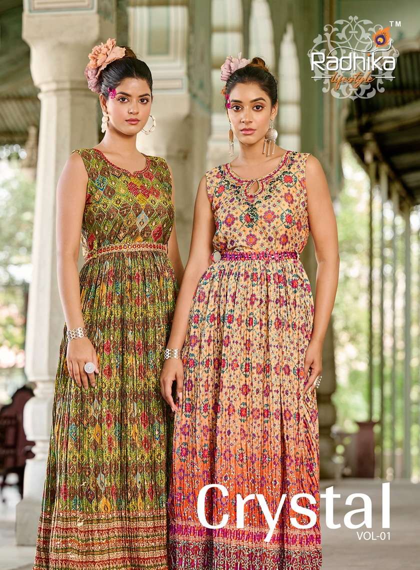 CRYSTAL VOL-1 BY RADHIKA FASHION 1001 TO 1006 SERIES DESIGNER GEORGETTE GOWNS