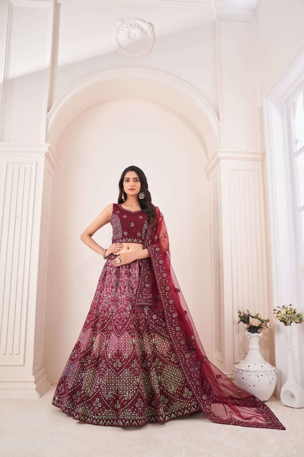 DESIGN 837 BY ASLIWHOLESALE  DESIGNER FANCY HEAVY NET LEHENGA