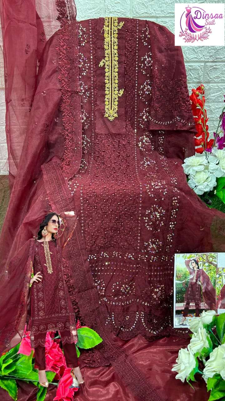 DS-175 COLOURS BY DINSAA SUIT 175-A TO 175-D SERIES ORGANZA PAKISTANI DRESSES