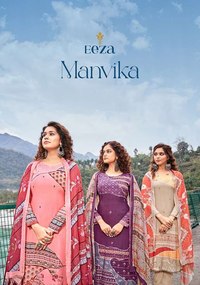 EEZA MANVIKA BY RUPALI FASHION TRENDS 1001 TO 1008 SERIES MUSLIN WORK DRESSES