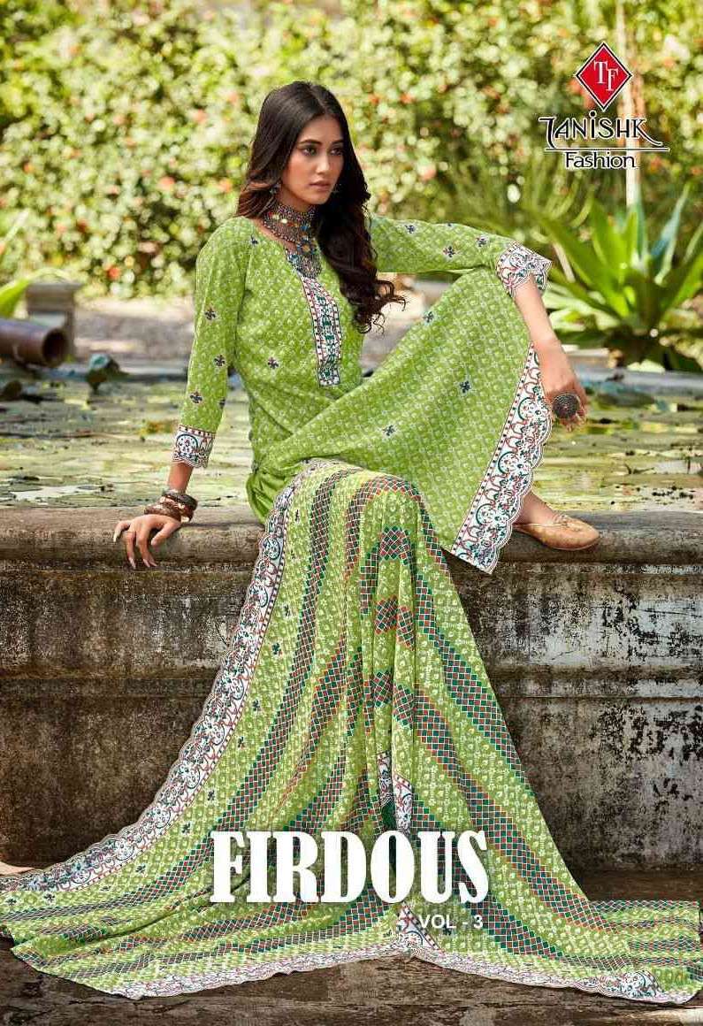 FIRDOUS VOL-3 BY TANISHK FASHION 7001 TO 7008 SERIES COTTON PRINT DRESSES