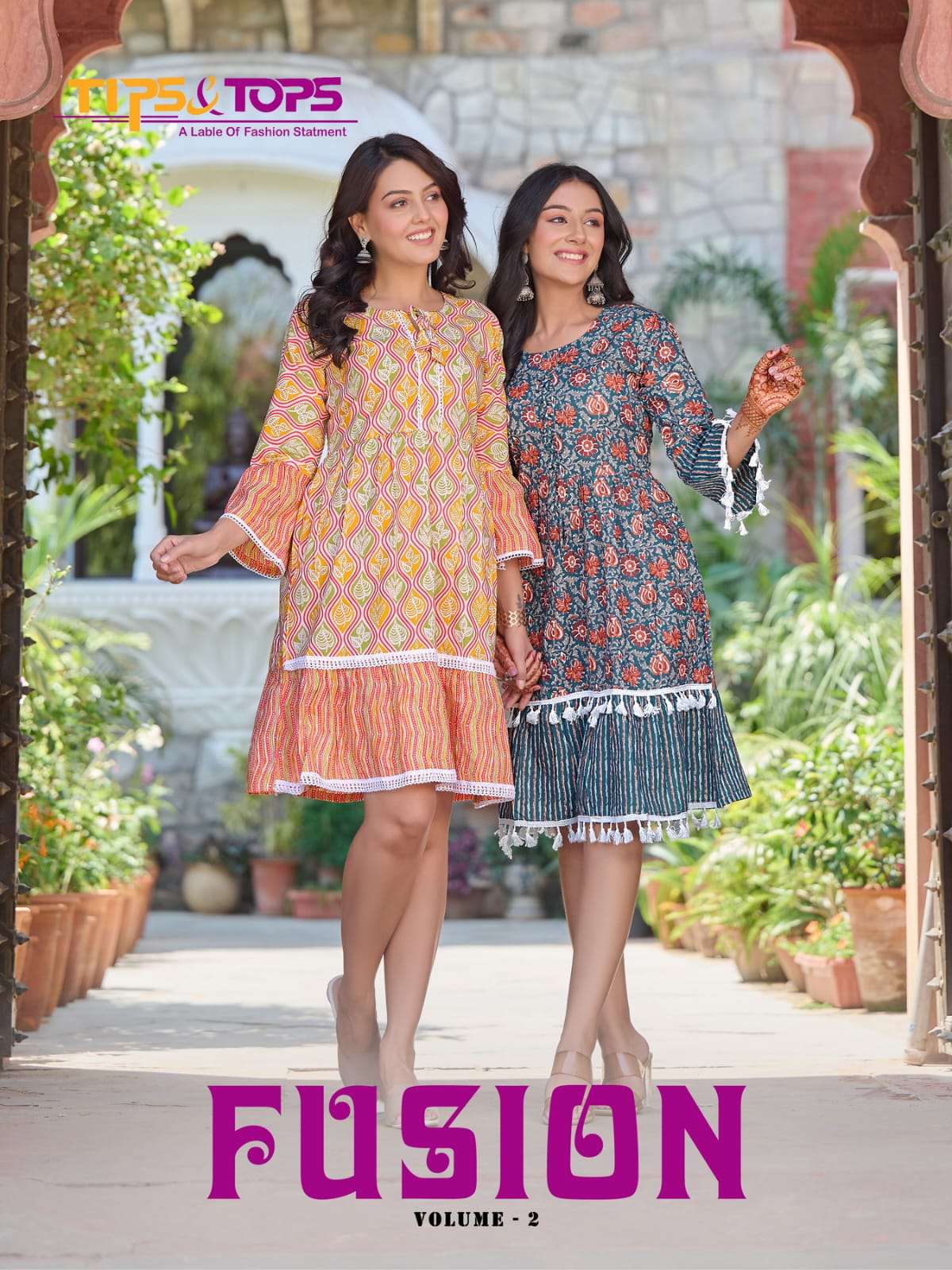 FUSION VOL-2 BY TIPS & TOPS 201 TO 206 SERIES COTTON PRINT SHORT KURTIS