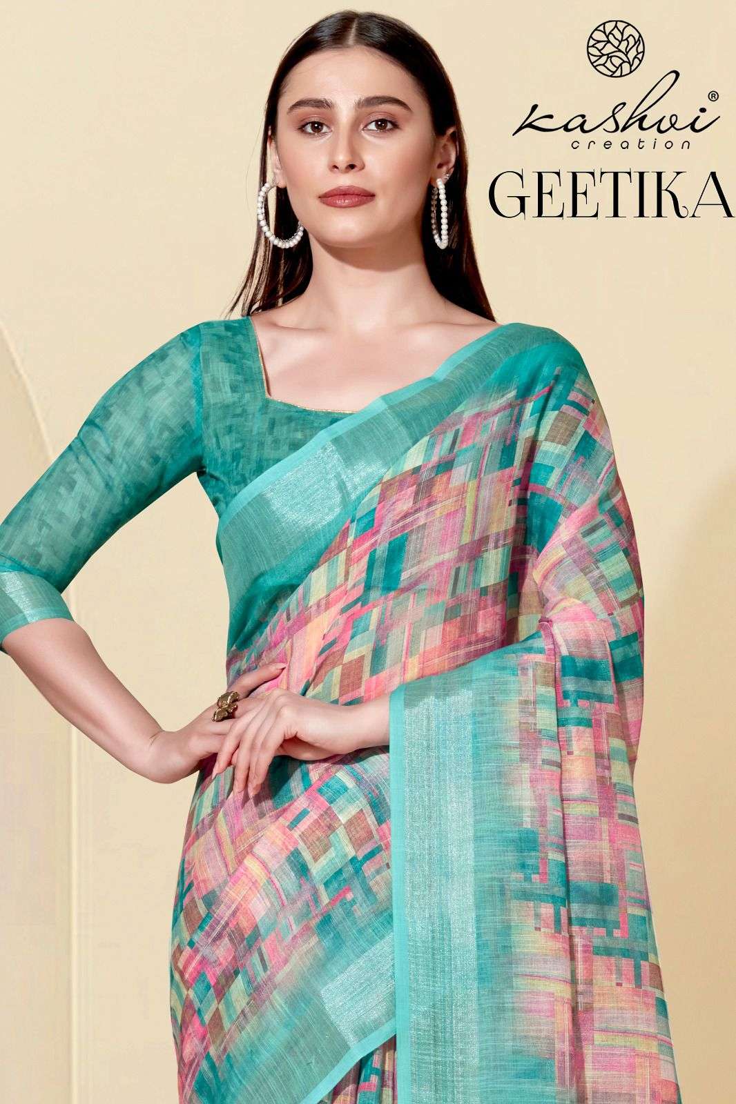 GEETIKA BY KASHVI CREATION 62001 TO 62010 SERIES LINEN COTTON SAREES