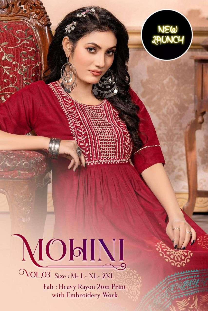 GOLDEN MOHINI BY ASLIWHOLESALE  301 TO 308 SERIES RAYON HANDWORK KURTIS 