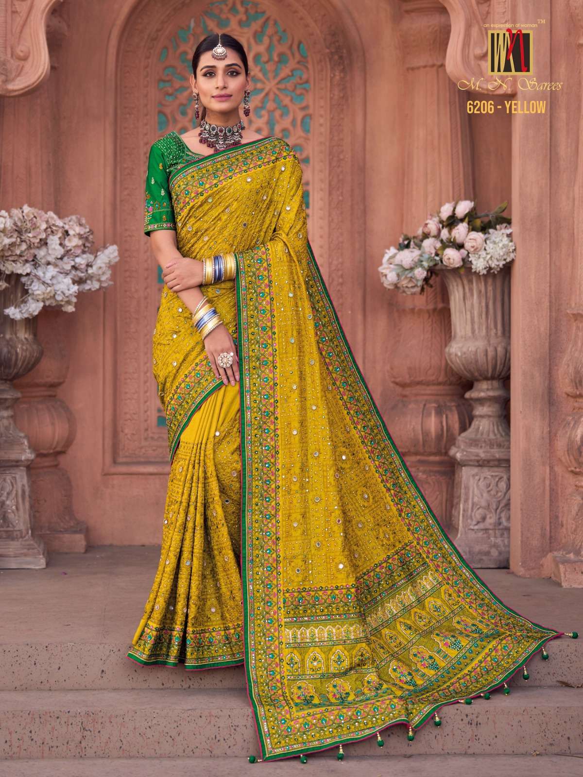 KACHCHI WORK 6206 COLOURS BY M. N. SAREES DESIGNER MONALISHA SILK SAREES