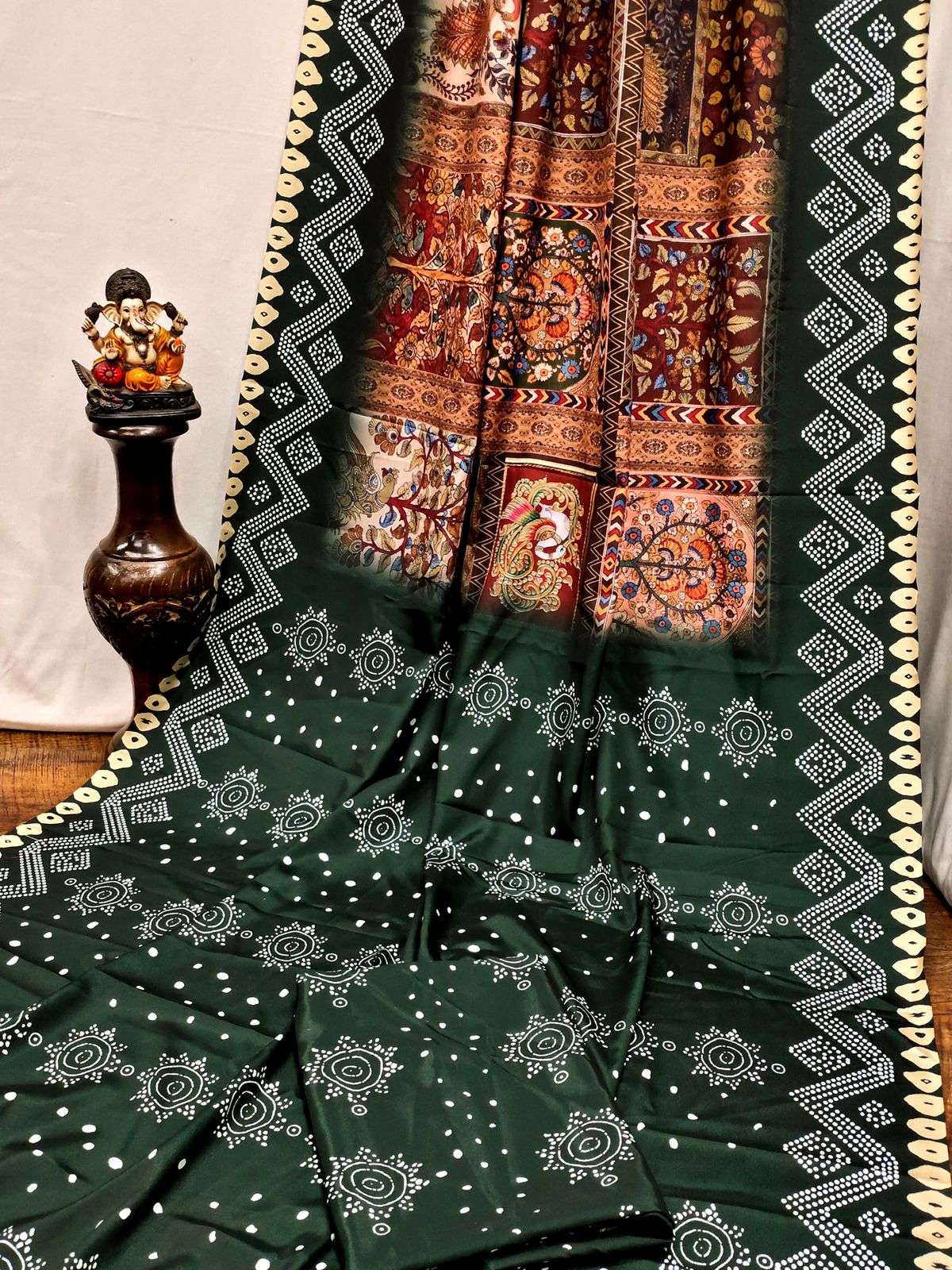 KALAMKARI BANDHEJ BY ASLIWHOLESALE FANCY CREPE SILK  DESIGNER SAREES