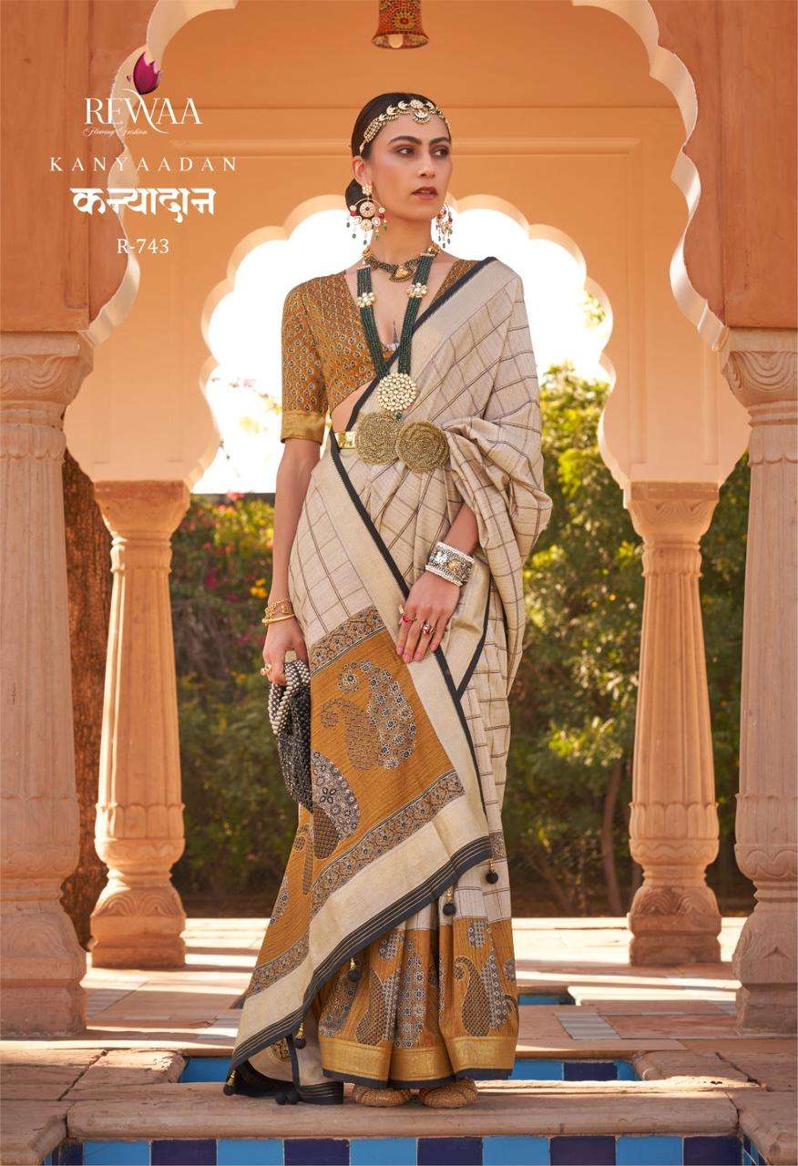 KANYAADAN BY REWAA 743 TO 754 SERIES DESIGNER KACHCHI WORK SILK SAREES