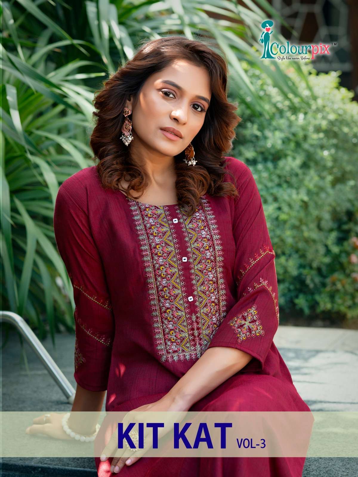 KIT KAT VOL-3 BY COLOURPIX 3001 TO 3006 SERIES RAYON EMBROIDERY KURTIS