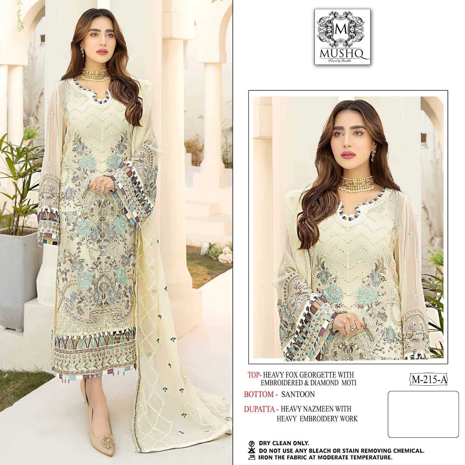 M-215 NX BY MUSHQ 215-A TO 215-D SERIES PURE GEORGETTE WORK PAKISTANI DRESSES