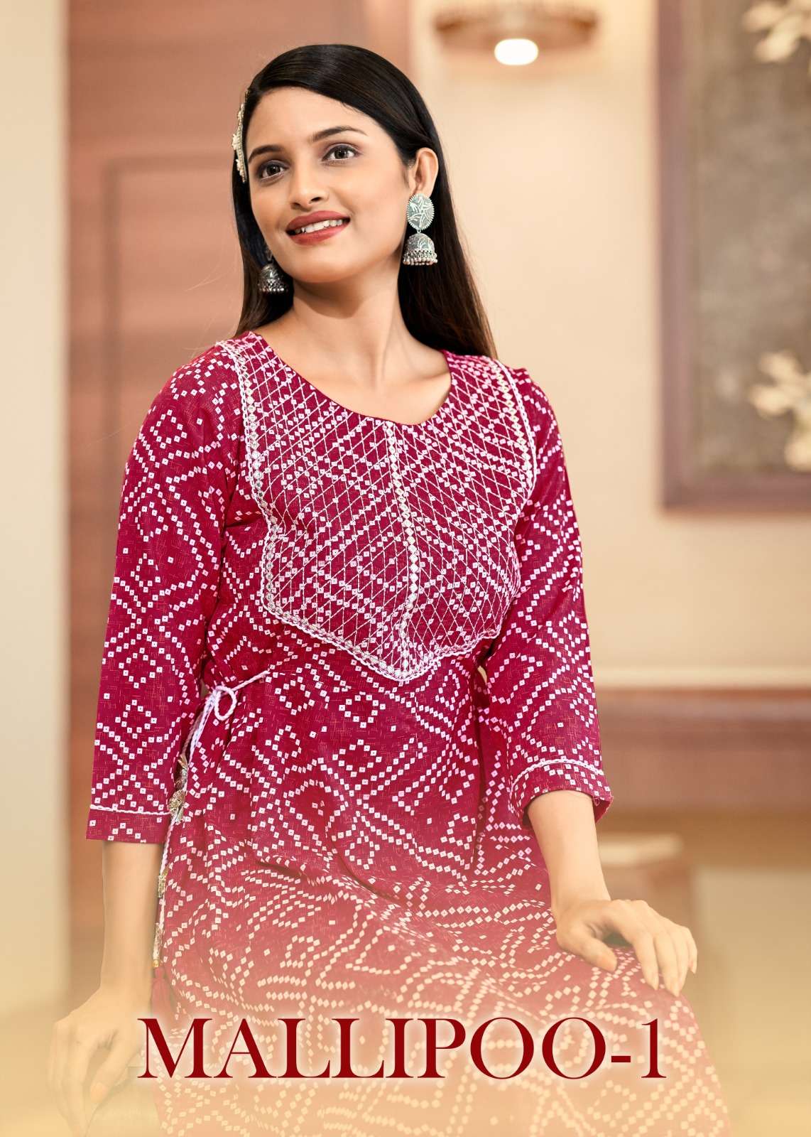 MALLIPOO VOL-1 BY BANWERY 1001 TO 1006 SERIES RAYON PRINT KURTIS