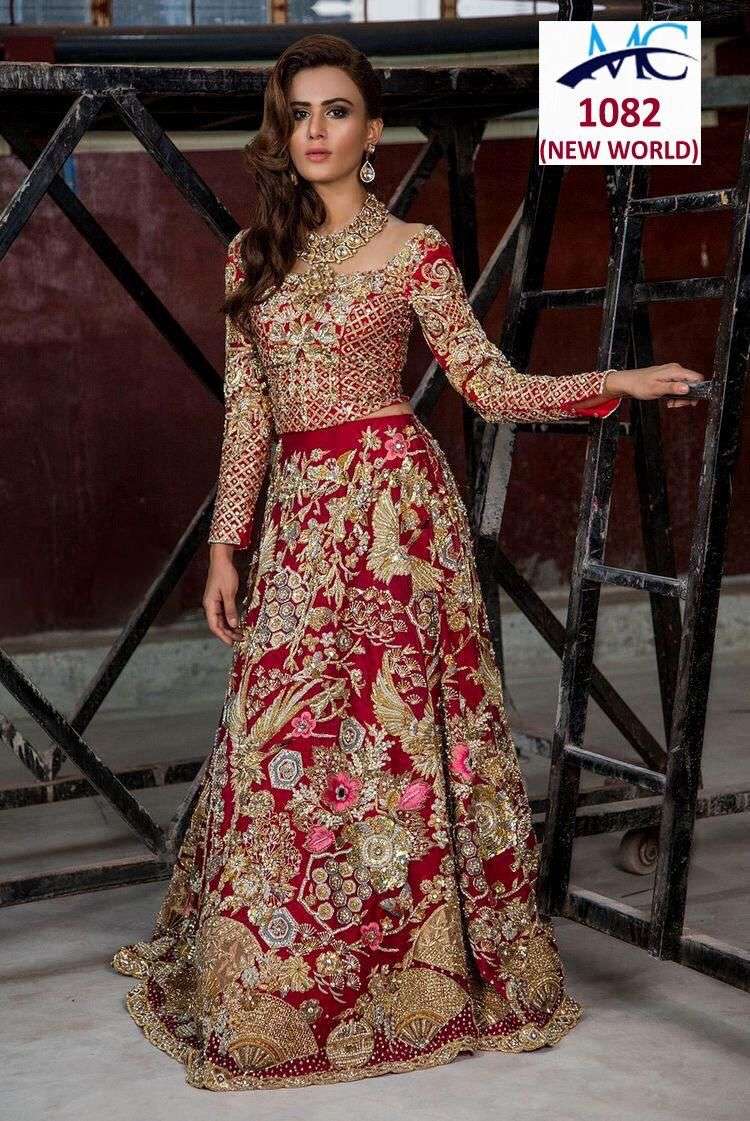 MC-1082 BY MANSI CREATION PURE VELVET EMBROIDERY BRIDAL LEHENGAS