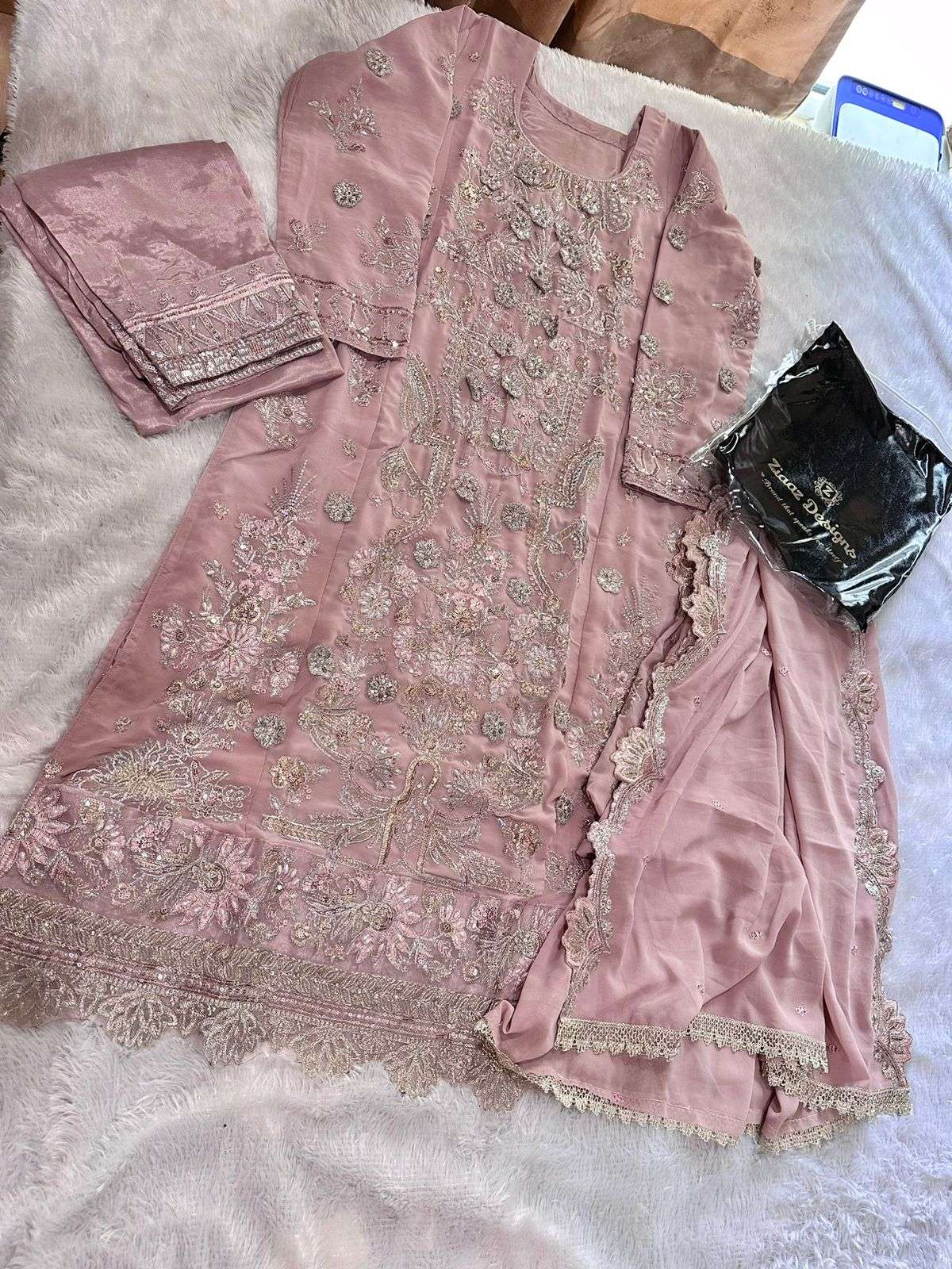 NOOR BLUSH 266 BY ZIAAZ DESIGNS HEAVY GEORGETTE EMBROIDERED DRESS