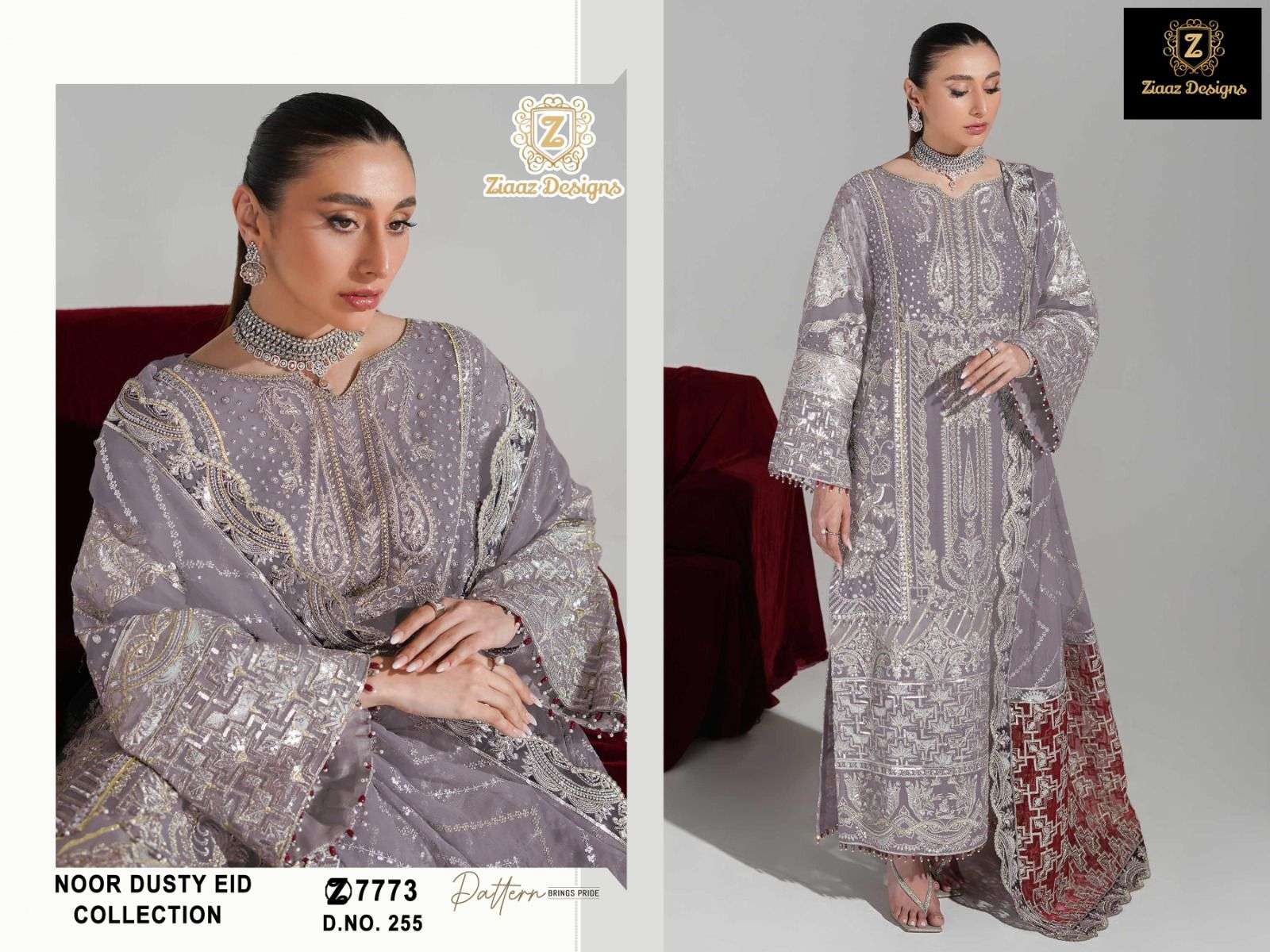 NOOR DUSTY 255 BY ZIAAZ DESIGNS HEAVY GEORGETTE EMBROIDERED DRESS