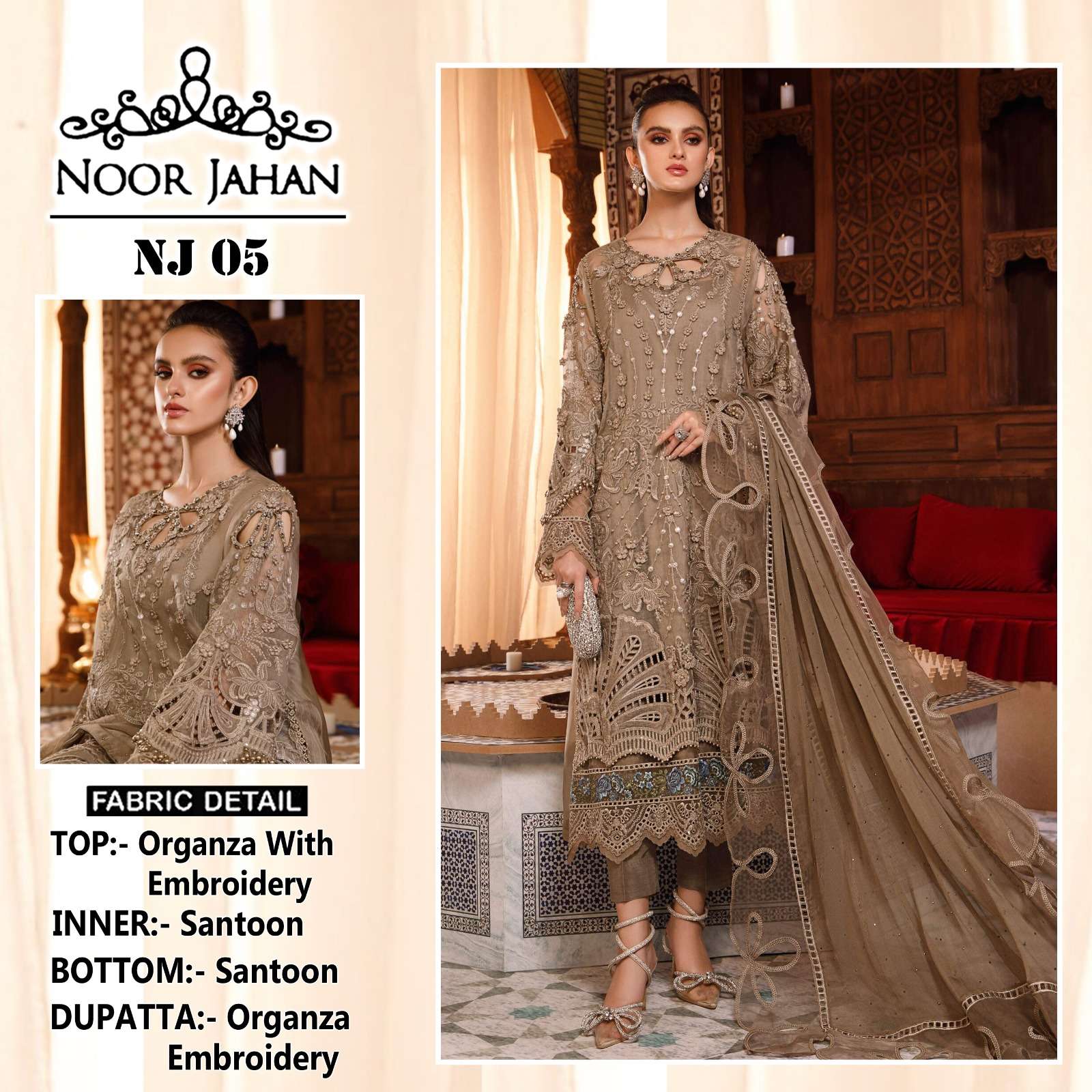 NOOR JAHAN NJ-05 BY ASLIWHOLESALE ORGANZA EMBROIDERY PAKISTANI DRESS