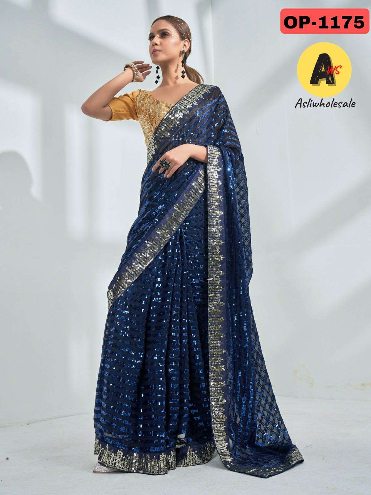 OP DESIGNS BY ASLIWHOLESALE GEORGETTE WITH SEQUENCE WORK SAREES