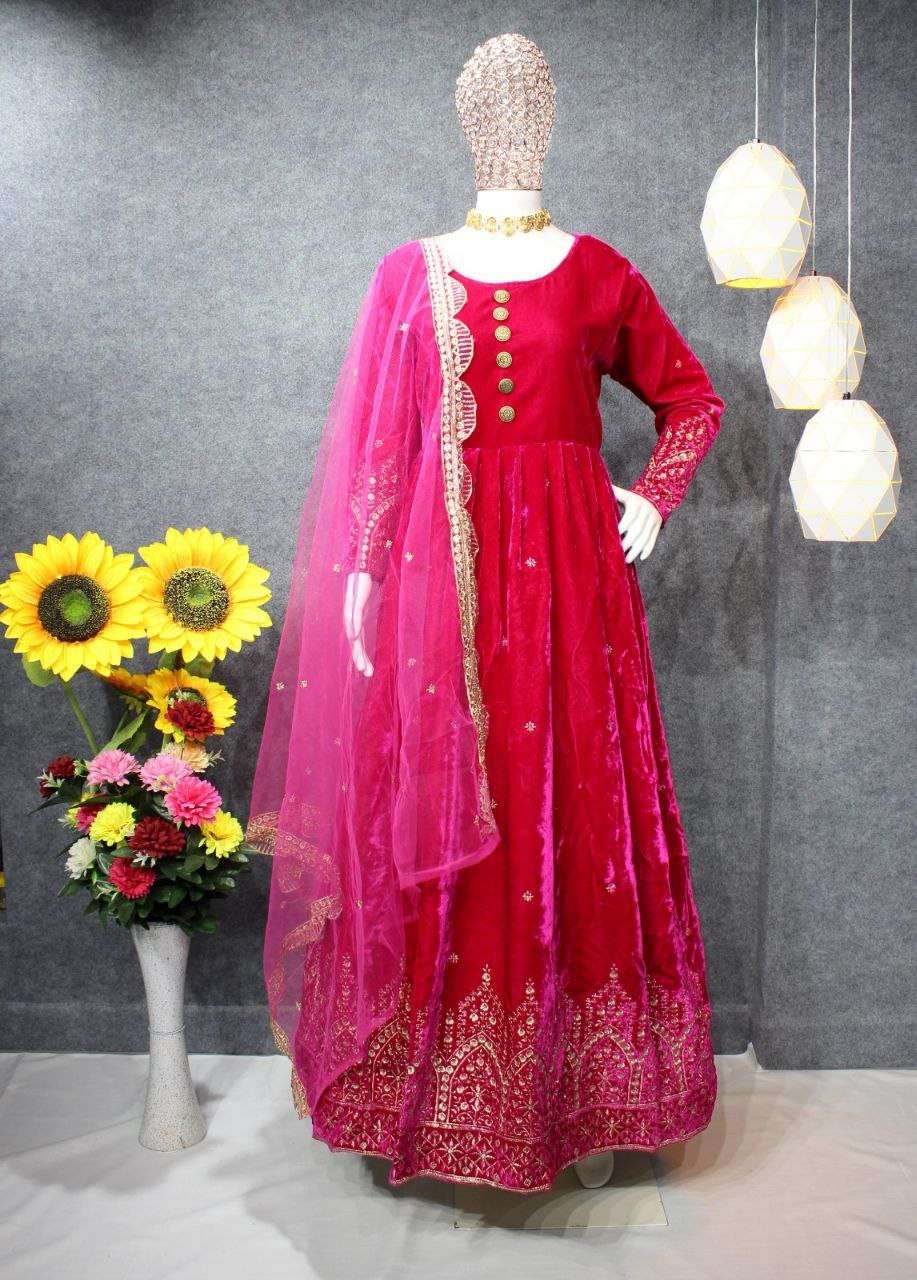 PC-3005 HIT DESIGN BY ASLIWHOLESALE DESIGNER HEAVY VELVET GOWN WITH DUPATTA